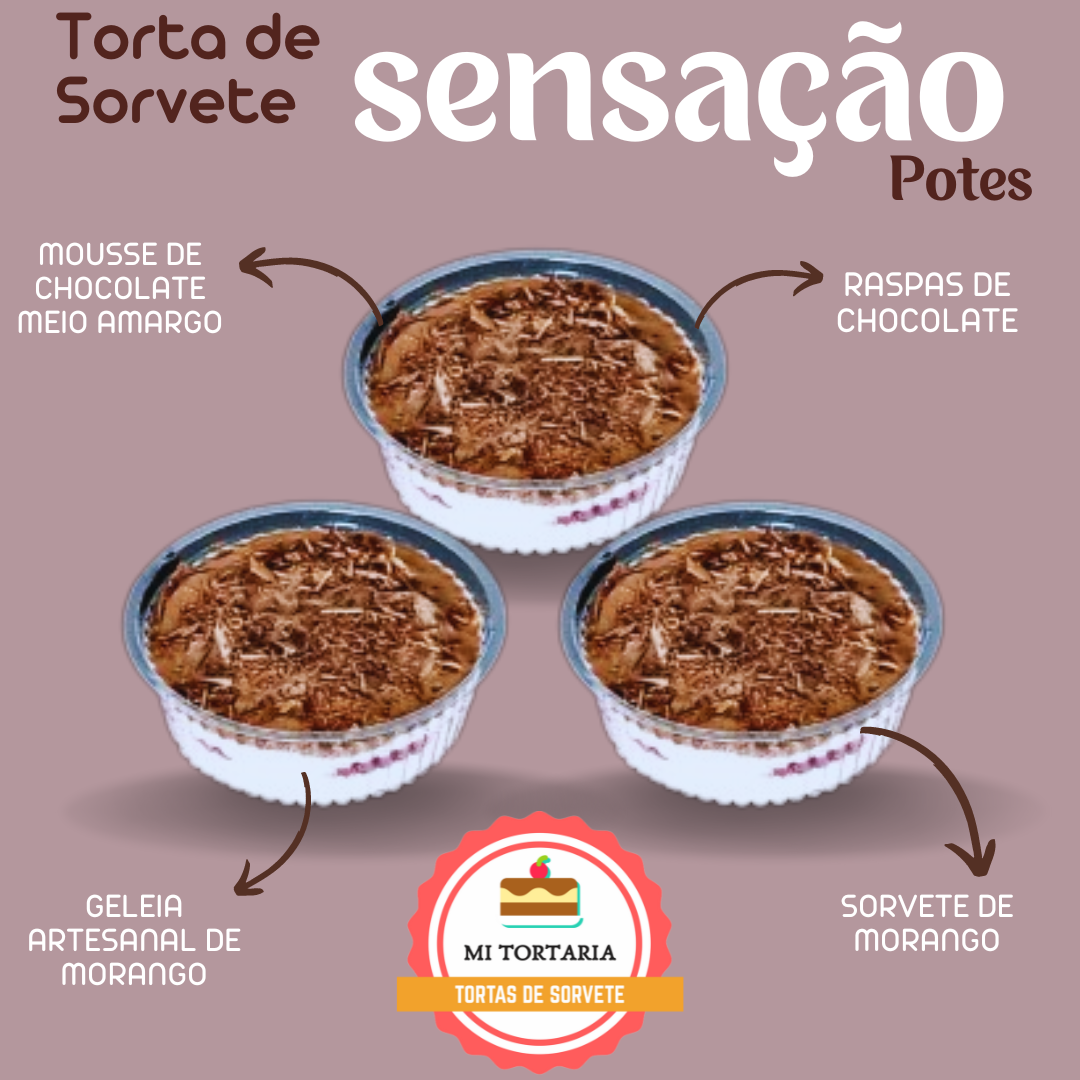 3 Potes de Torta de Sorvete Sensação